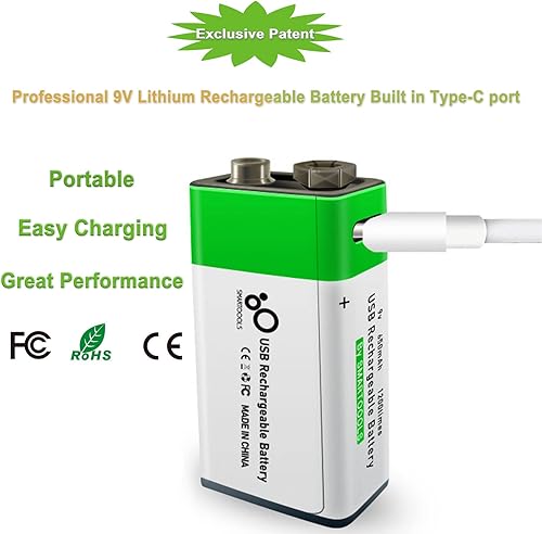 Miniatura 5 de Paquete de 4 baterías de 9 V, batería de 9 voltios para alarmas de humo, batería de 9 V para detector de humo, baterías cuadradas de litio