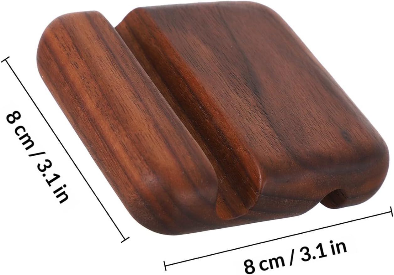 WOONEKY Black Walnut Desktop Phone Stand Holder with Dual Slots 8x8x2cm, Creative Wood Mobile Cellphone Support Rack for Home and Office Use Style image 2