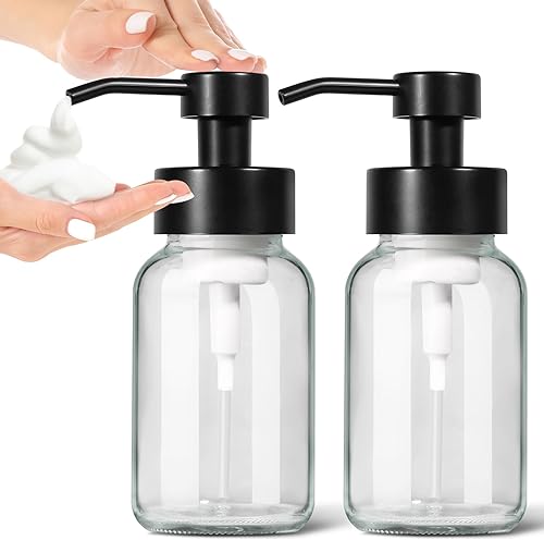 GMISUN - Dispensador de jabón de espuma, paquete de 2 dispensadores de jabón de vidrio transparente de 8.5 fl oz 8.5 fl oz para baño y cocina,