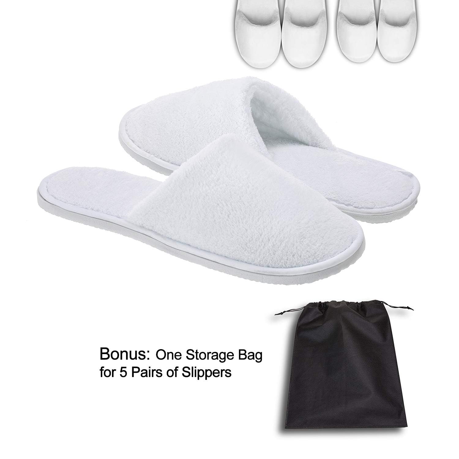 AhfuLife 5 Paires Pantoufles Hotel, Chaussons Blanc d'Hôtel à Bout Fermé Pantoufles en Velours, Pantoufle Maison Chaussons de Spa Chausson Unisexes pour Homme et Femme