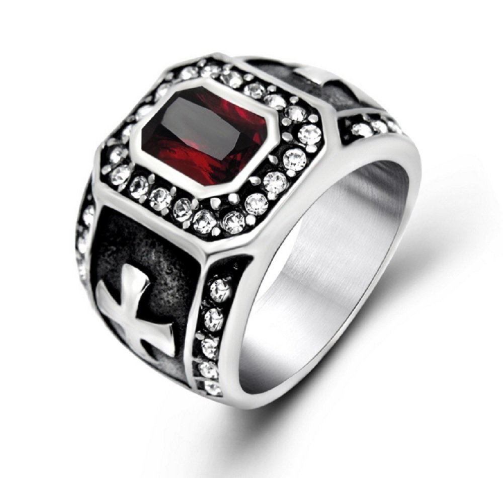 Vintage Punk Men Crusader with Zircon Stainless Steel Ring