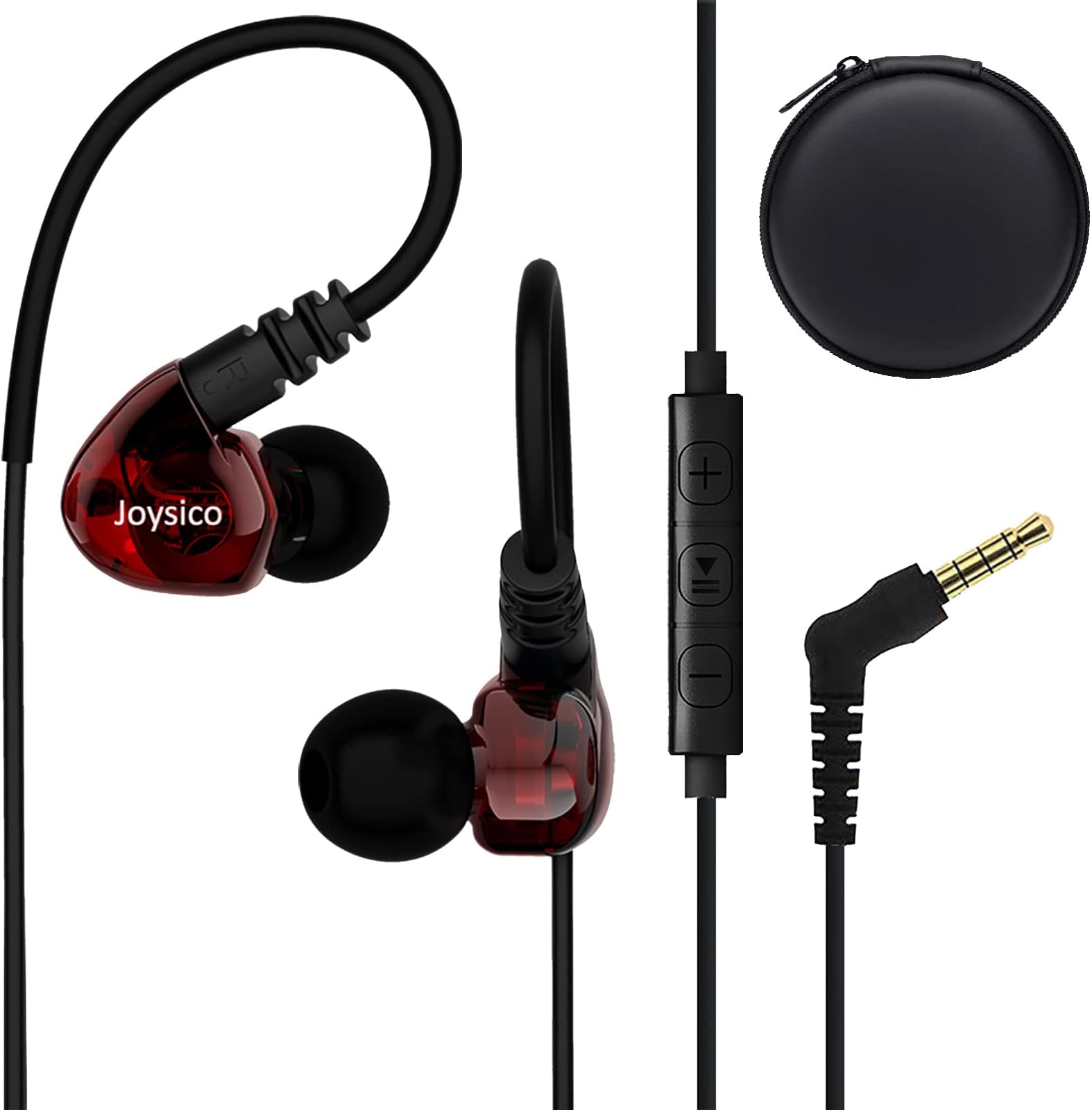 Sport Headphones Wired Over Ear Earbuds for Kids Women Small Ears Comfortable, Earphones with Ear Hook for Running Exercise Jogging, Wrap Around Ear Buds with Microphone for Cell Phones Red