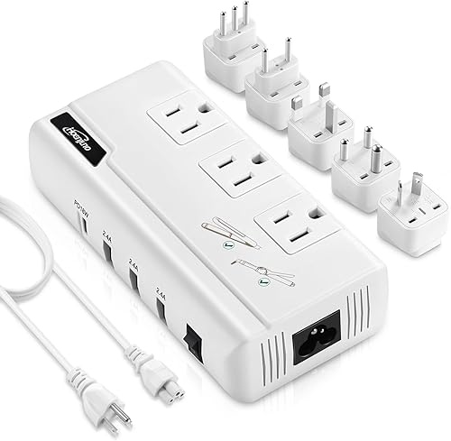 Adaptador de viaje internacional de 220 V a 110 V convertidor de corriente con 18 W PD USB-C para alisador de cabellorizador, adaptador de enchufe
