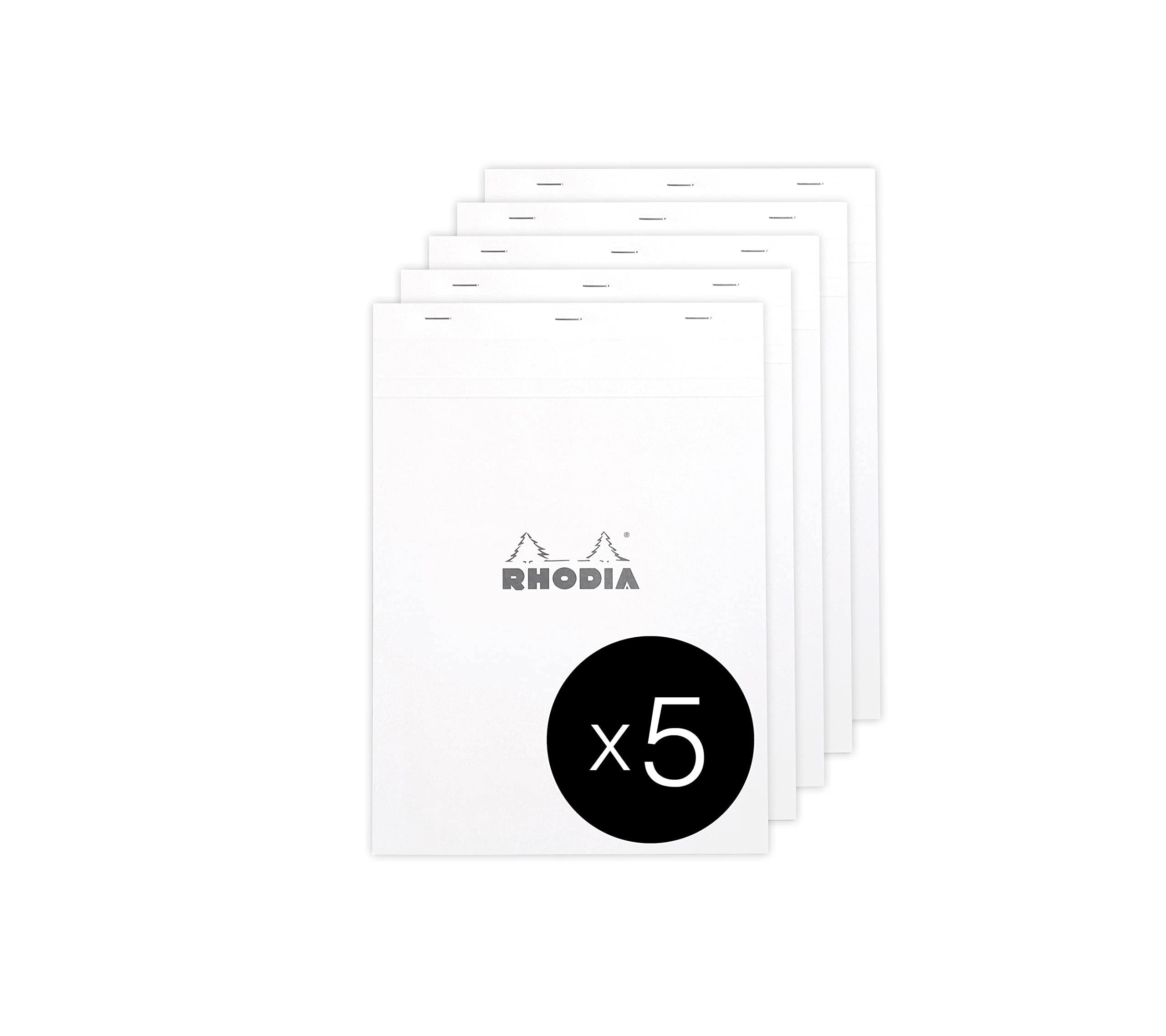 RHODIA 18601C - Stapled Notepad N°18 White - A4 - Lined - 80 Detachable Sheets - White Clairefontaine Paper 80 g/m² - Coated Card Cover - Pack of 5 pads
