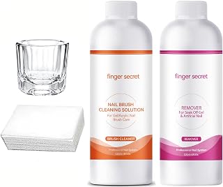 Nail Polish Gel Remover&Nail Brush Cleaner Kit for Efficiently Removing Gel Polish and Thoroughly Cleaning Brushes.Comes with a Glass Cup and 50 Cotton Pads for Convenient Use.