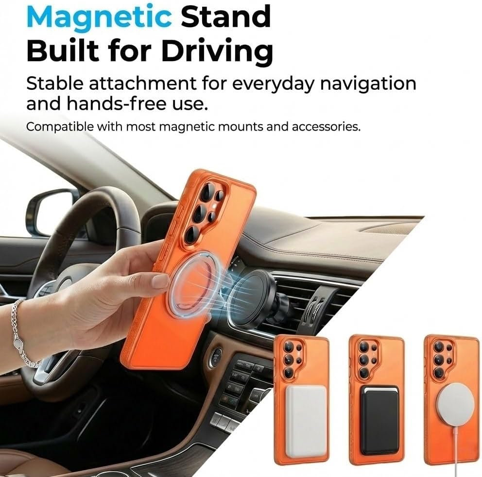 Magnetic Ring Stand Case for Samsung Galaxy S26 / S26+ / S26 Ultra, Compatible with MagSafe, 360° Rotatable Foldable Kickstand, Shockproof Protective Cover with Non-Slip Grip(Black,S26 Ultra)