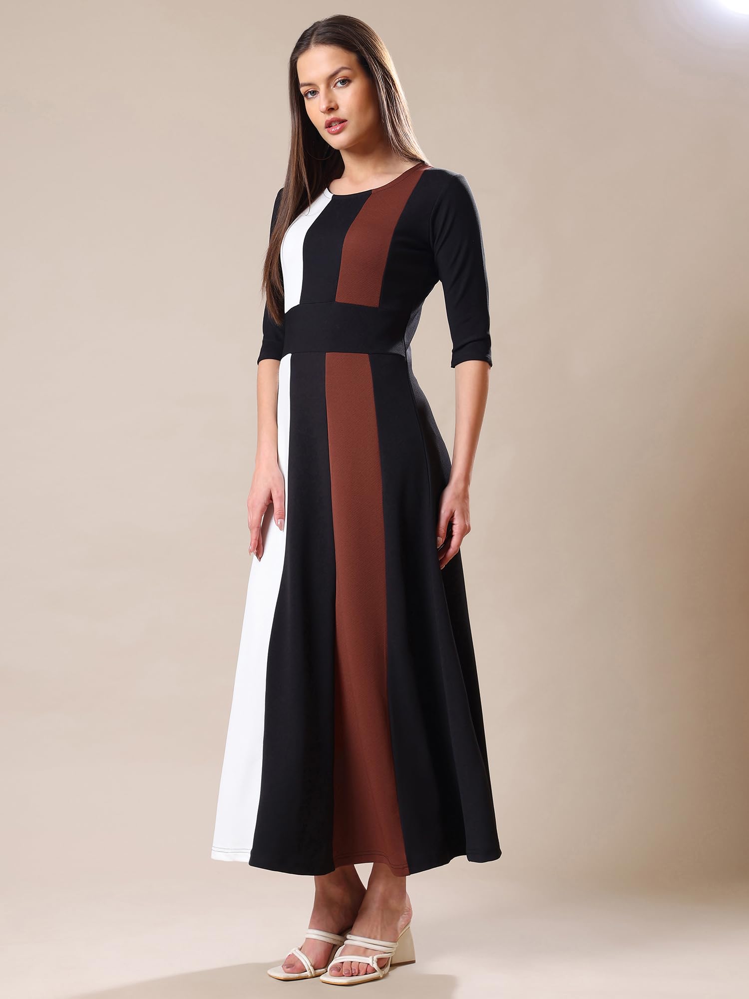 Purvaja Womens Fit & Flare Maxi Dress (Bely-169_Brown_Large)