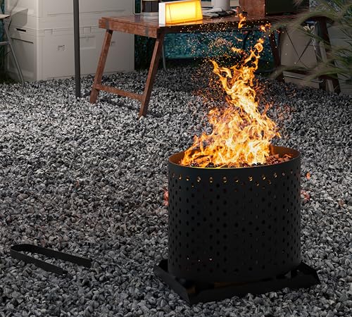 Kingson Cesta de pellets para chimenea y estufa - Bandeja de fuego multifunción para pellets de madera, virutas y carbón - Quemador de acero con ceniceros, placa base y pinzas - 24 x 17 x 22 cm