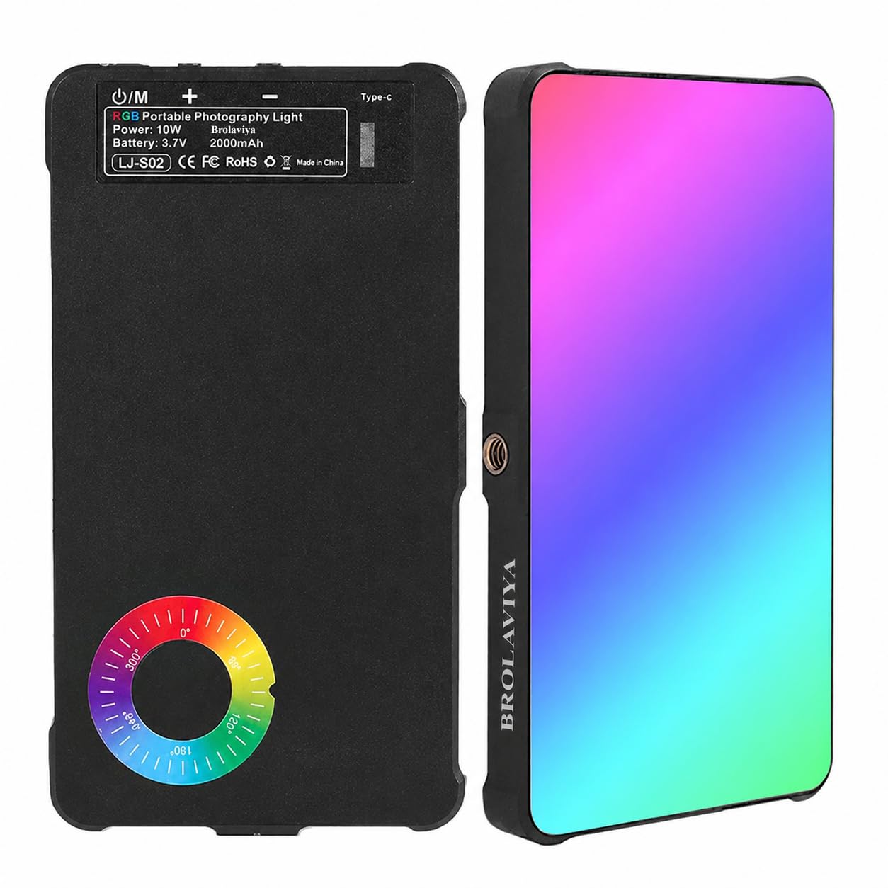 BROLAVIYA Full Color RGB Video Light, 4000mAh Rechargeable, Dimmable with Cold Shoe, Portable Clip and 1/4 Screw Hole for Camera, Phone, Tablet, Laptop, Selfie, Photography-image-9
