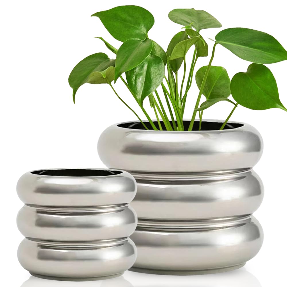 Muiltvoe Modern Plant Pot 4.7 Inch Black Ceramic Planters for Indoor Plants Unique Pots for Plants, Boho Planter Pots with Drainage Holes Small Ceramic Pots Bubble Flowerpot Home Decor