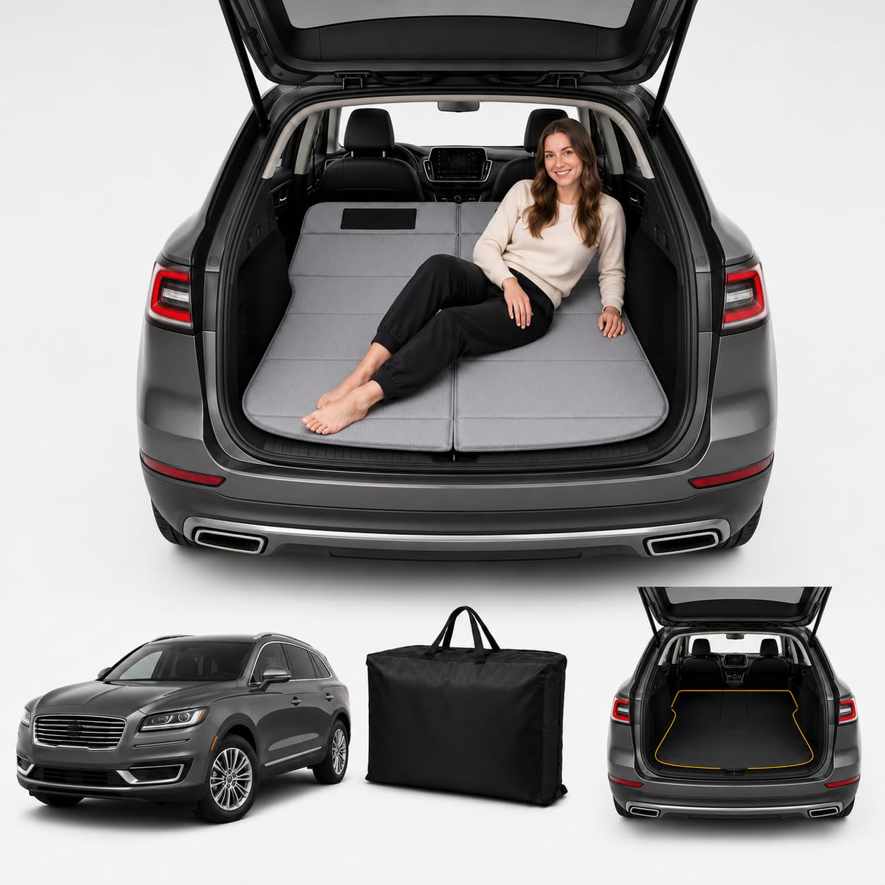 Car Mattress for 2019–2023 Lincoln Nautilus/MKX, Upgraded Non-Inflatable Thickened Foam SUV Car Camping Mattress, Foldable Trunk Sleeping Pad Car Bed Mattress for Road Trips Camping Travel