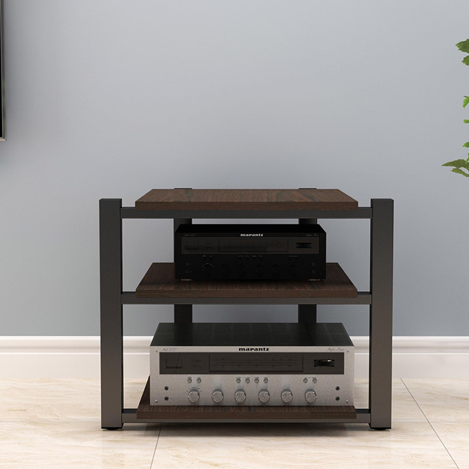 Meuble de rangement multimédia en noyer foncé au design épuré