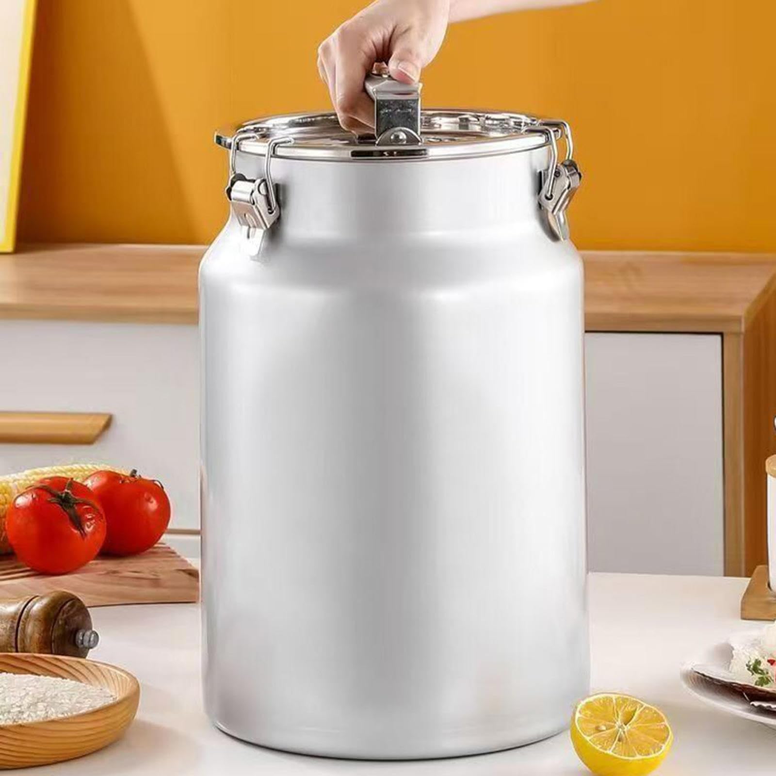 Pojemnik do przechowywania ze stali nierdzewnej 5-36 l z pokrywką, pojemnik na mleko do przechowywania oleju i żywności, trwały niezbędnik kuchenny A-7L