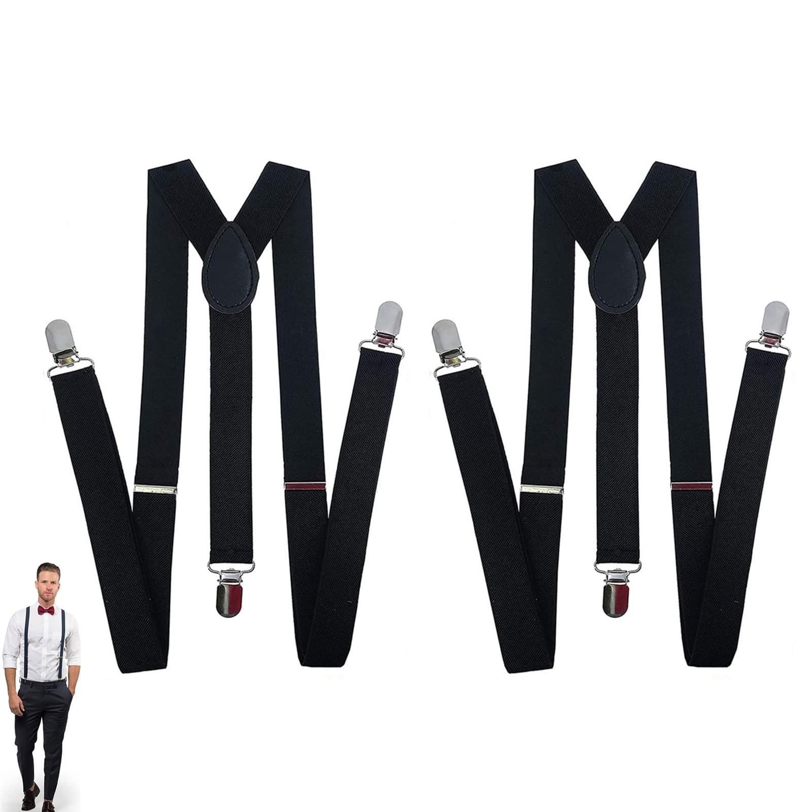 Joyzzz2 Pack Adjustable Y Back Suspenders with Strong Metal Clips - Tuxedo Braces for Men and Women - Match with Jeans, Suits, Shorts etc - 2.5cm, 60