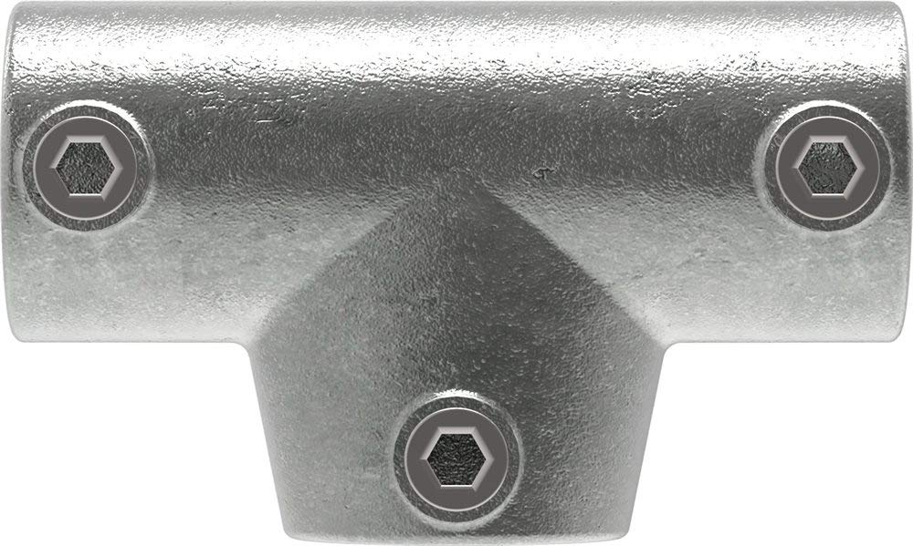 Fenau | Pieza en T/conector, largo, ajustable 0-11°, Ø 42,4 mm, conector de tubo, de fundición maleable, galvanizado en caliente, incl. tornillos