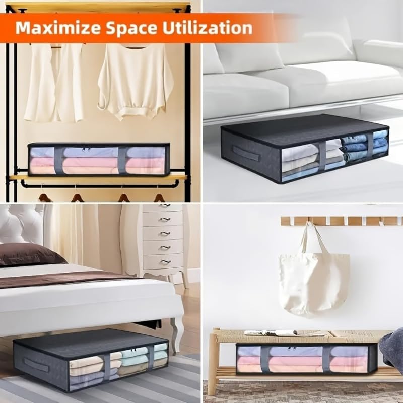 Miniatura 5 de 1 bolsa de almacenamiento no tejida debajo de la cama de 10.57 galones para ropa, transpirable y a prueba de humedad, color gris