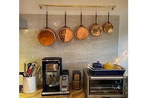 30 INCH Unlacquered Brass Wall Kitchen Mount Pot Rack, Hanging Brass Pot And Rail