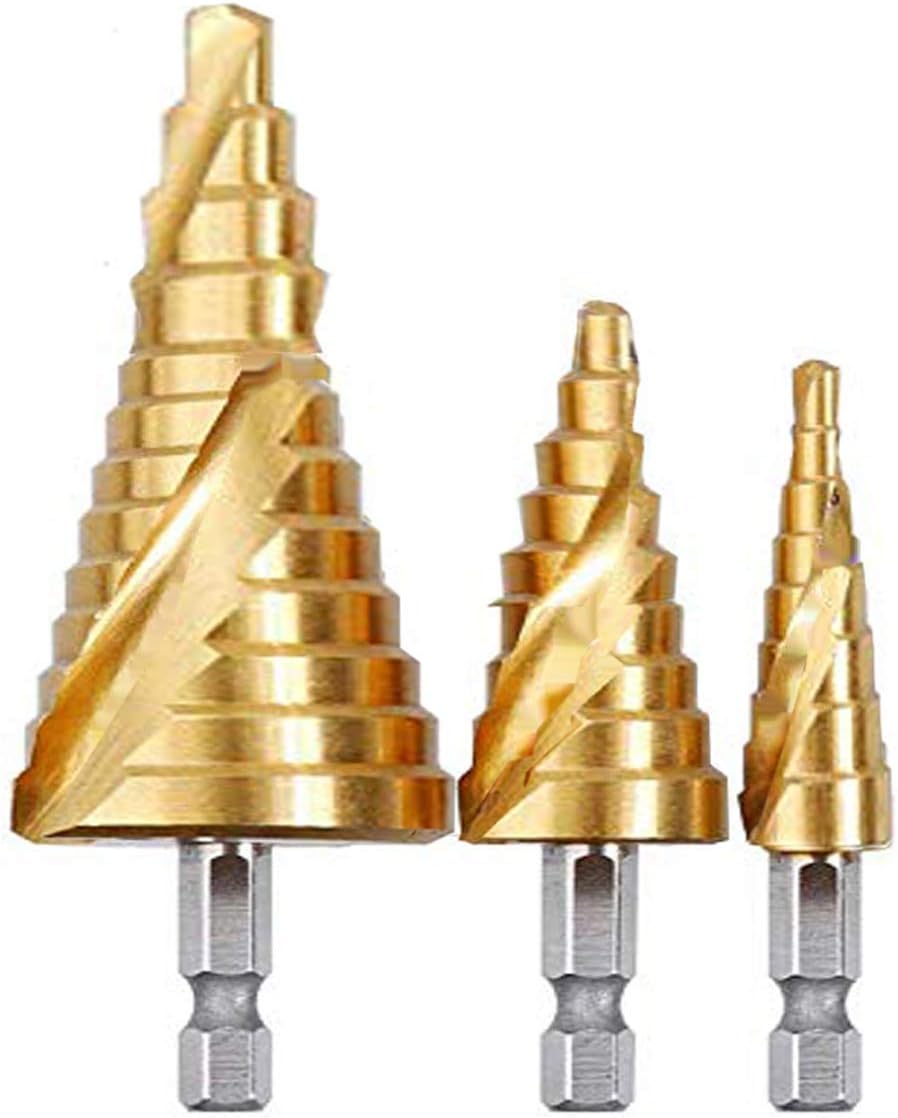 Wohlstand Titanium Step Drill Bit Set,Multi Metric Size 4-12/20/32mm, HSS Steel, Titanium Coated, Hex Shank, High Speed and Large Hole Cutter for DIY Plastic Wood Metal Aluminum Copper