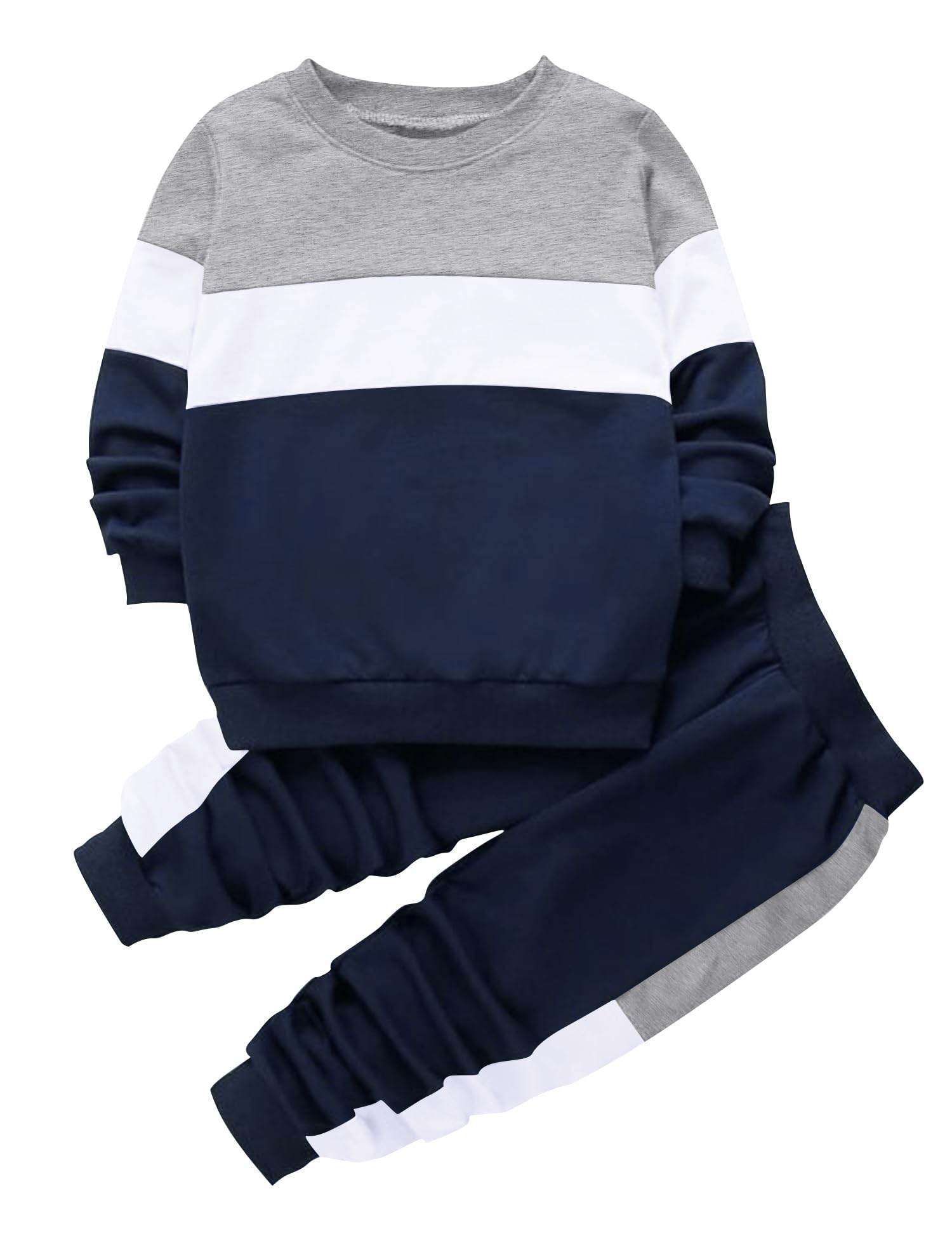 Babioboa Boy's 2 Piece Active Tracksuit Sets Casual Pullover Sweatsuit Color Block Long Sleeve Sweatshirts &amp; Jogger Pants