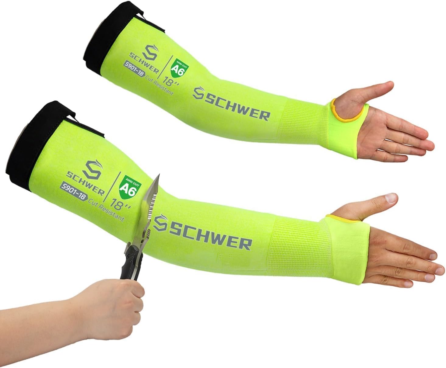 Schwer 2 Pairs Size XL Waterproof Winter Work Gloves for Men and Women & 18 inch ANSI A6 Cut Resistant Arm Sleeves with Thumbhole