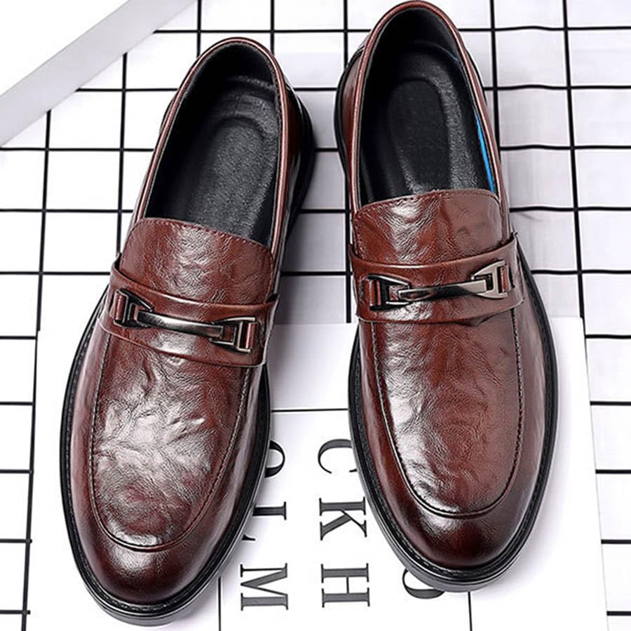 Men's Leather Penny Loafers Business Formal Round Toe Comfortable Chunky Heel Platform Wedding Workplace Shoes4