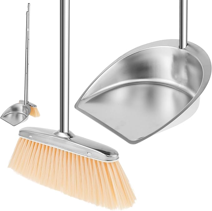Dustpan and Brush Set Long Handle Broom and Dustpan Set Heavy Duty