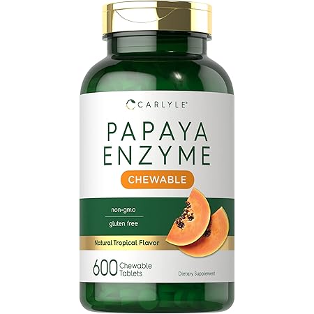 Carlyle Papaya Enzyme Chewable Tablets | 600 Count | Vegetarian, Non-GMO, Gluten Free Formula | Tropical Flavor