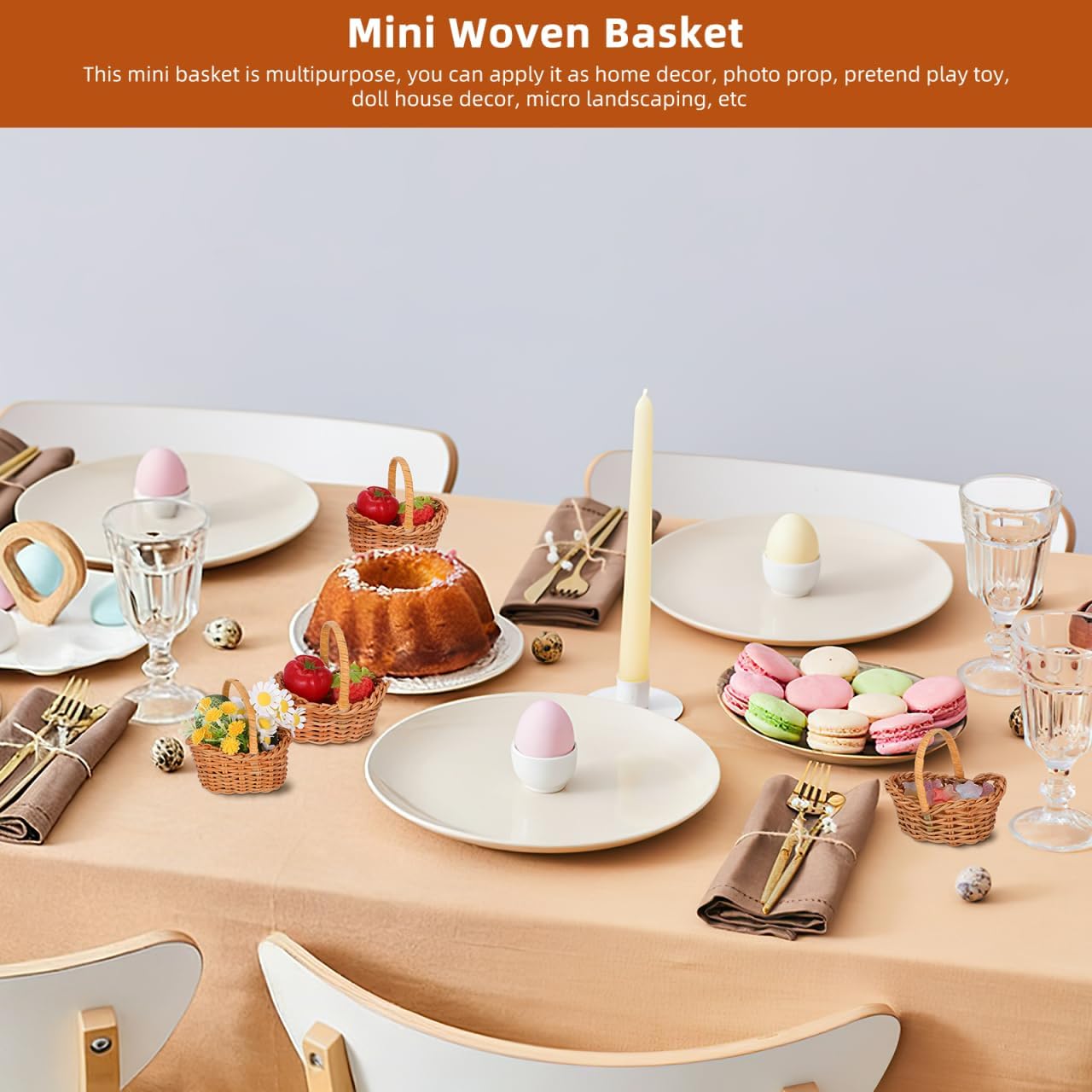 DECHOUS 4Pcs Mini Baskets with Handles: 3 Inch Easter Mini Woven Baskets for Party Favors - Decorative Miniature Dollhouse Crafts Ornament Wedding Farmhouse Decor