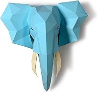 DIY Elephant Head Papercraft Kit - Pre-Cut Low Poly 3D Paper Sculpture, Light Blue Wall Decor, All Accessories Included, Teens Gift