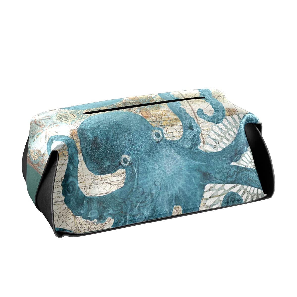Rectangular Tissue Box Cover Holder Vintage Sea Animal Octopus Tissues Dispenser Case Decorative Leather Cube for Hotel Restaurant Bedroom Car