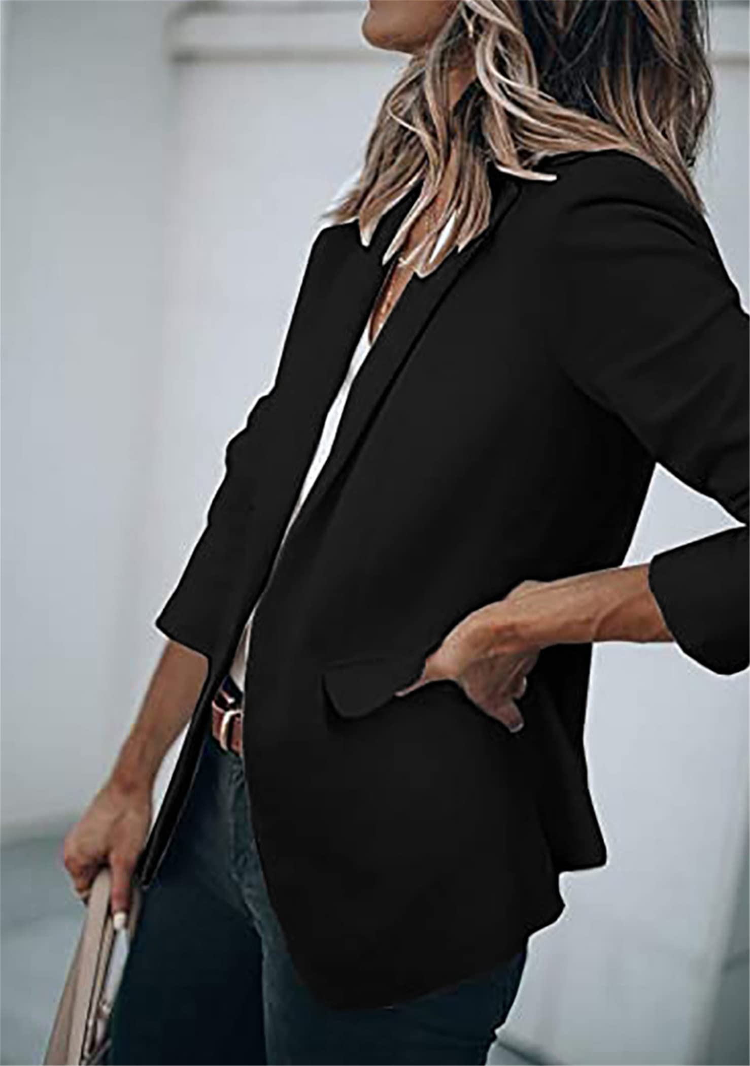 OMZIN Femmes Casual Trendy Blazer Manches Longues Revers Ouvert Devant Bureau Travail Vestes d'affaires