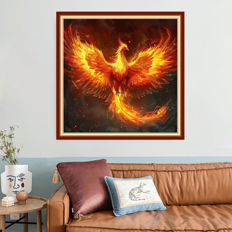 Image of Joyhoor Stamped Cross Stitch Kits for Beginners, Needlepoint Kits for Adults, 11CT Counted Embroidery Kits-Fire Phoenix 18x18 inchs