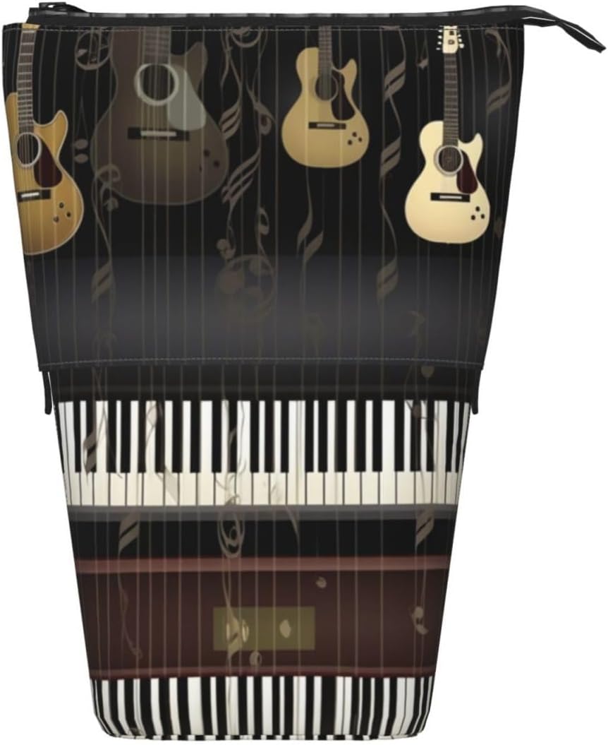 Standing Pencil Case, Cute Telescopic Pencil Pouch, Guitar Piano Pattern Pencil Bag, Kawaii Stand up Pen Holder, Portable Aesthetic Makeup Bag for Christmas Holiday New Year Office Bag image 3
