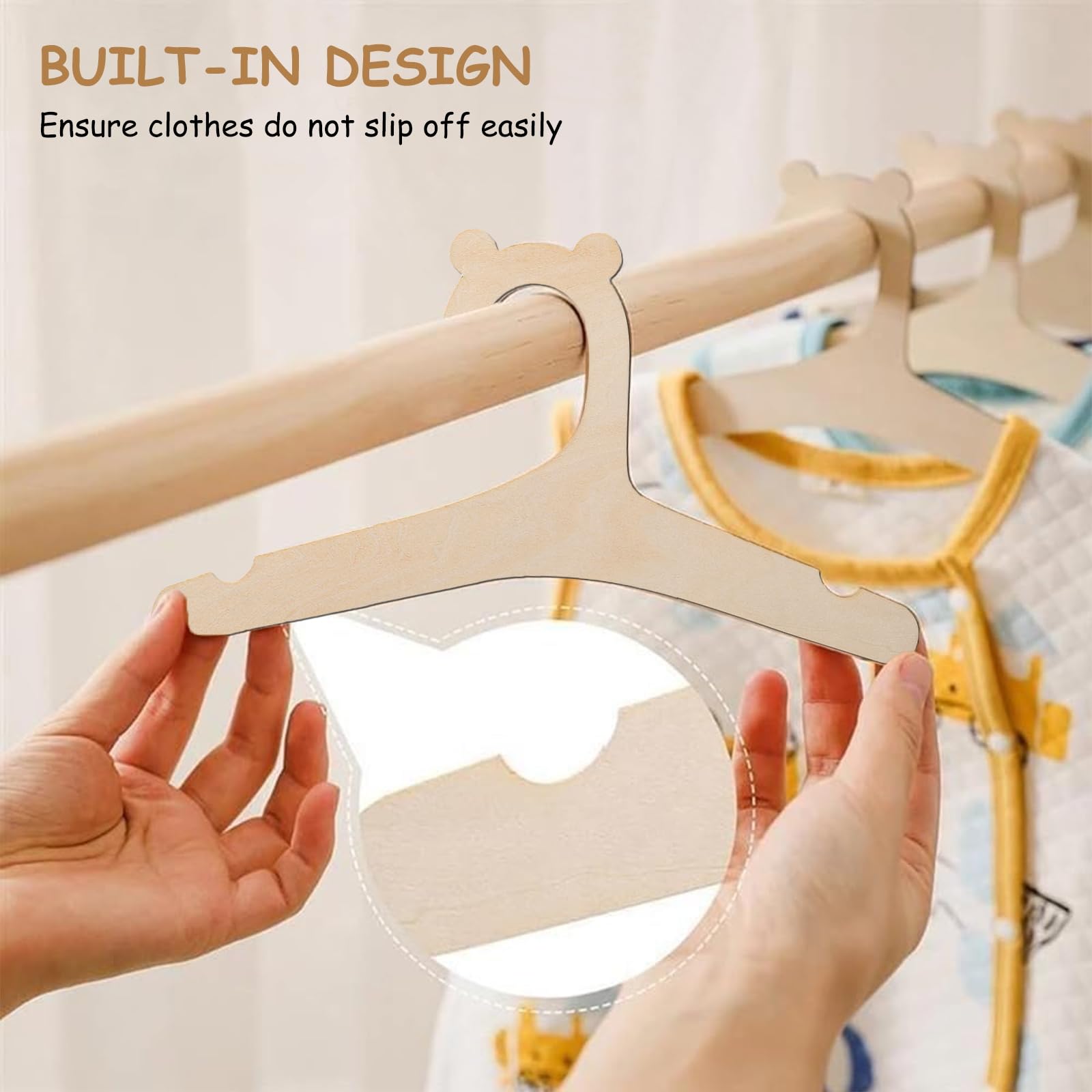 10 Pezzi Appendini in Legno per Bambini,Scaffale per Vestiti Antiscivolo Durevole,Grucce Neonato,Regalo per il Nuovo Bambino (Legno)