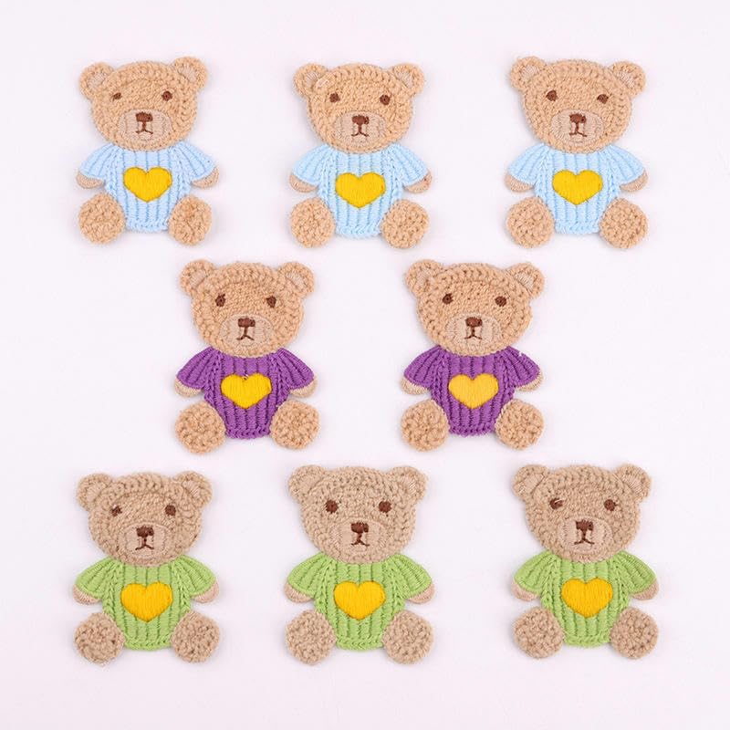 Naszywka haftowana 6,5 * CM 30 SZTUK Cartoon Bear Ręcznie robione szydełkowe aplikacje Szydełkowe naszywki kwiatowe Małe haftowane Aplikacje do prasowania na odzież(Pink)