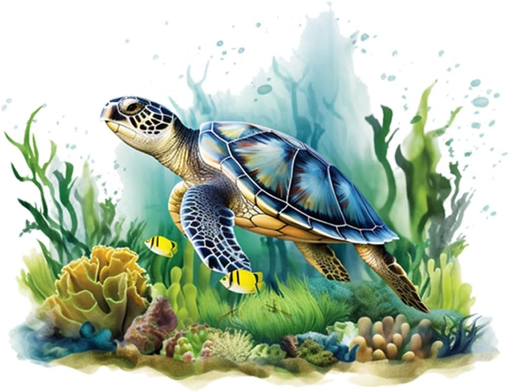 Sea World Turtle Water Grass Toilet Cover Sticker Decals,Coral Shell Flower Leaf Waterproof Toilet Lid Tank Seat Decals Cistern Self-Adhesive Bathroom Wall Sticker