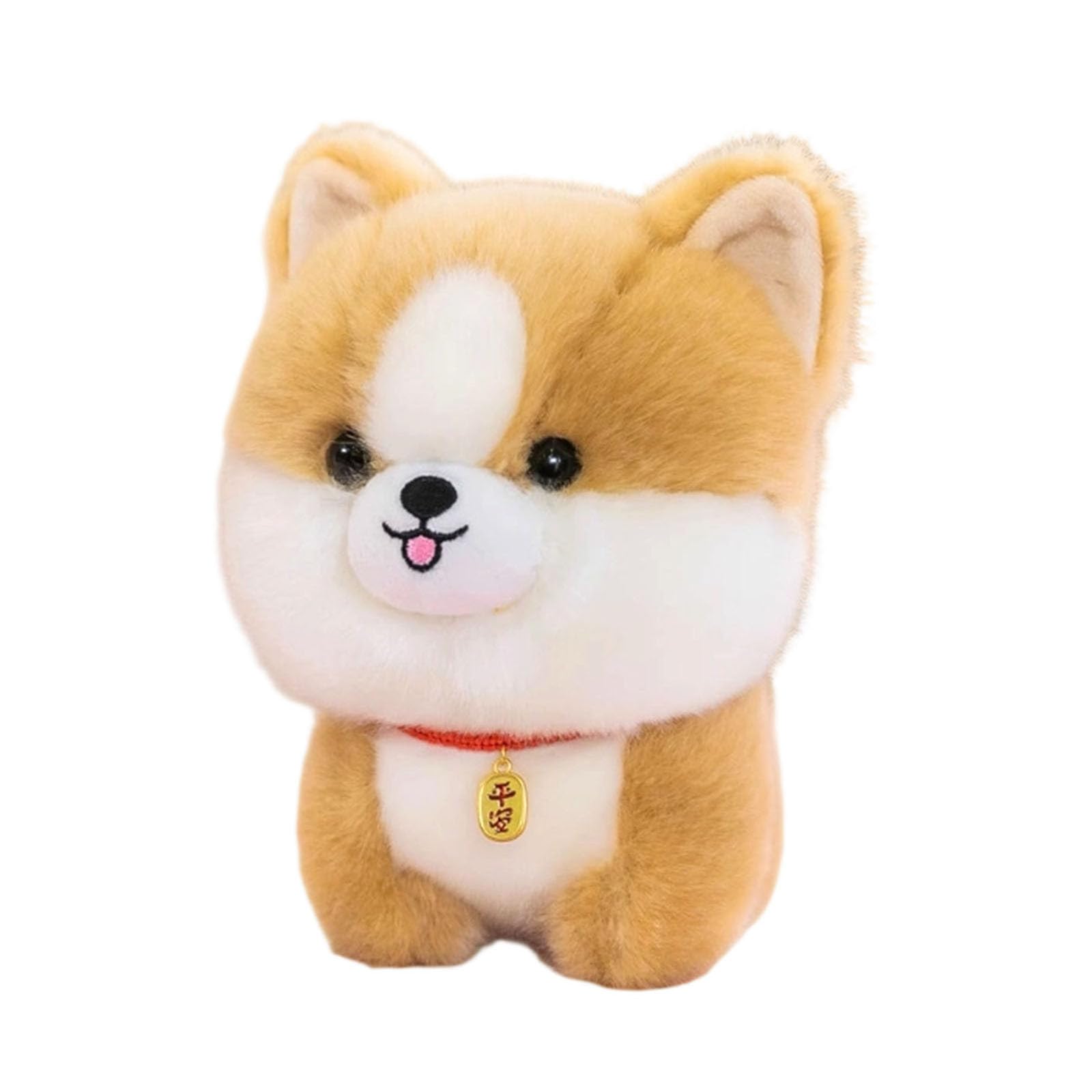 Lifelike Puppy Plush, Kawaii Teddy Pet Doll, Fluffy Stuffed Animal, 20cm Yorkie Corgi Pomeranian Chow Design, Portable Decor, Stress Relief Toy, Birthday Gift For Girls Dog Lovers (Khaki)