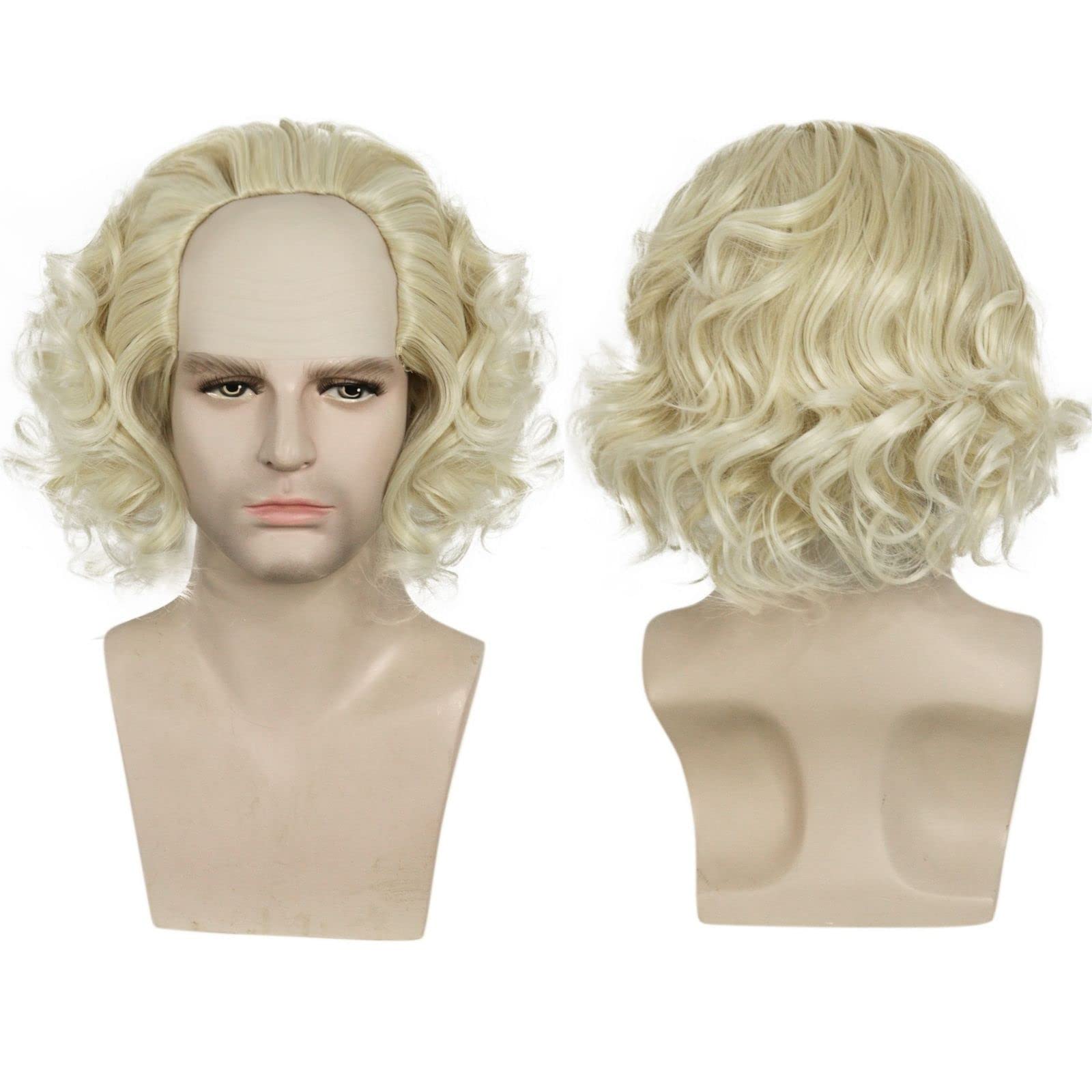 IMEYLE Long Blonde Old Man Wig Half Bald Man Wigs Guy 100 Days of School Balding Afro for Adults Costume Grandpa Male for Halloween Costume Party +