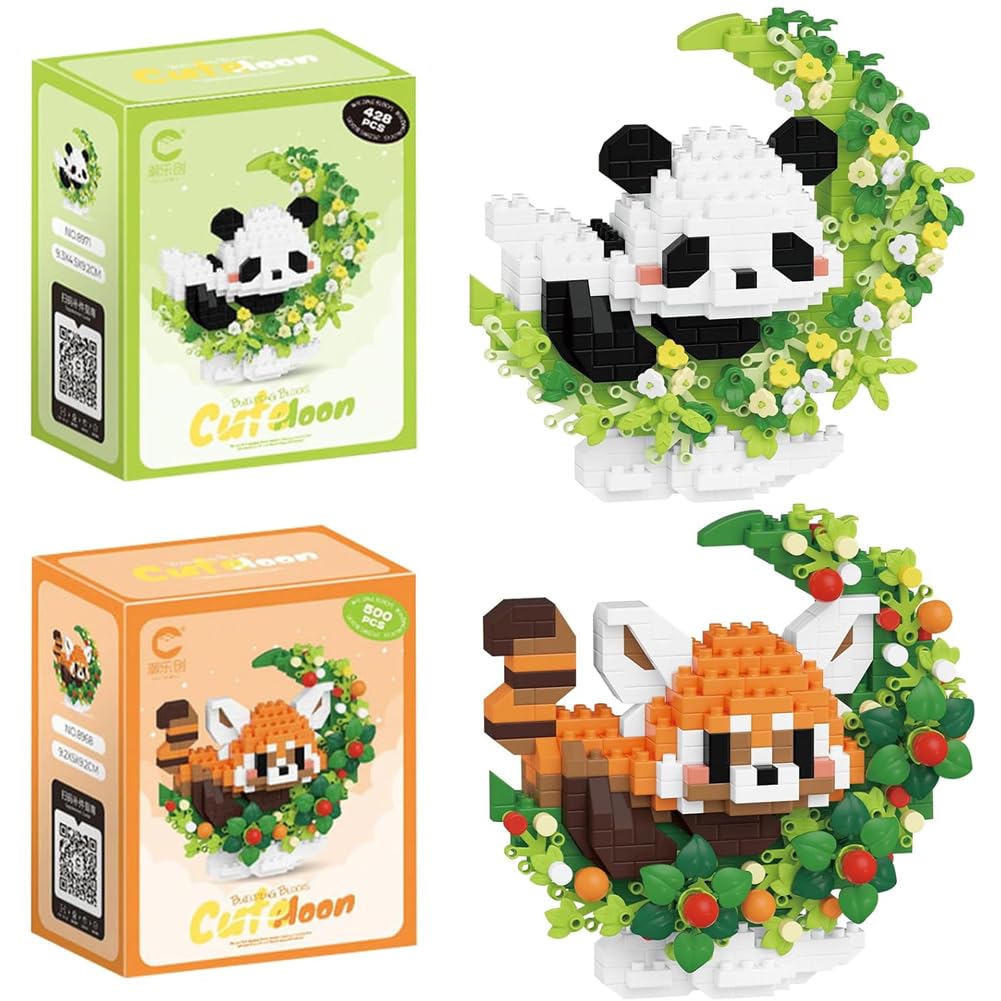 CLKDPNO Panda Building Block, 2 PCS Cute Panda Building Blocks Animal Set DIY Micro 3D Building Toy Particle Puzzle Building Toys Gifts for Boys Girls Age 8 9 10 11 12 13 14+ Teens Adults