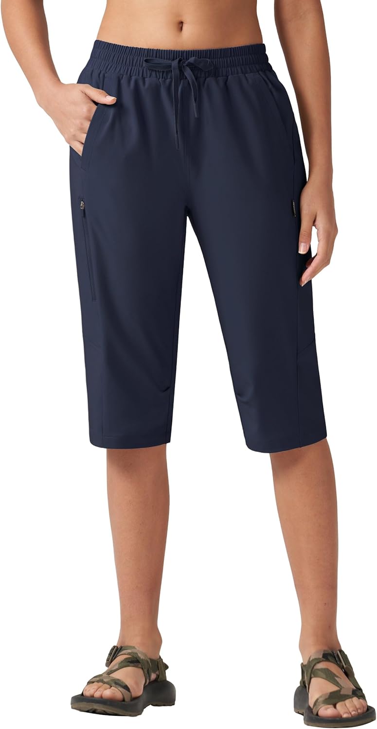 Willit Womens 15" Hiking Long Shorts Lightweight Zipper Pockets Below Knee Length Cargo Quick Dry Water Resistant