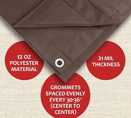 Miniatura 4 de Mytee Products Lona de lona marrón oscuro de 10 x 12 pies, resistente al agua y transpirable, lonas resistentes, cubierta de lona multiusos para