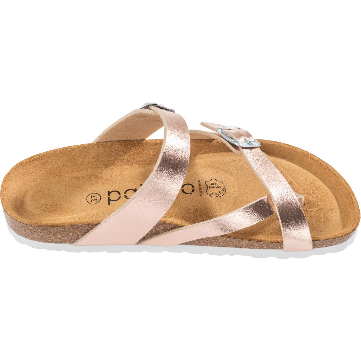Palado Damen Pantoletten Cres Metallic - elegante Sandalen Made in Spain - bequeme Hausschuhe mit dämpfendem Kork-Fußbett - modische Sommerschuhe