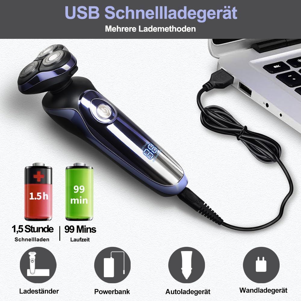 Rasierer Herren elektrisch Elektrorasierer Shaver 5in1 Rotationsrasierer