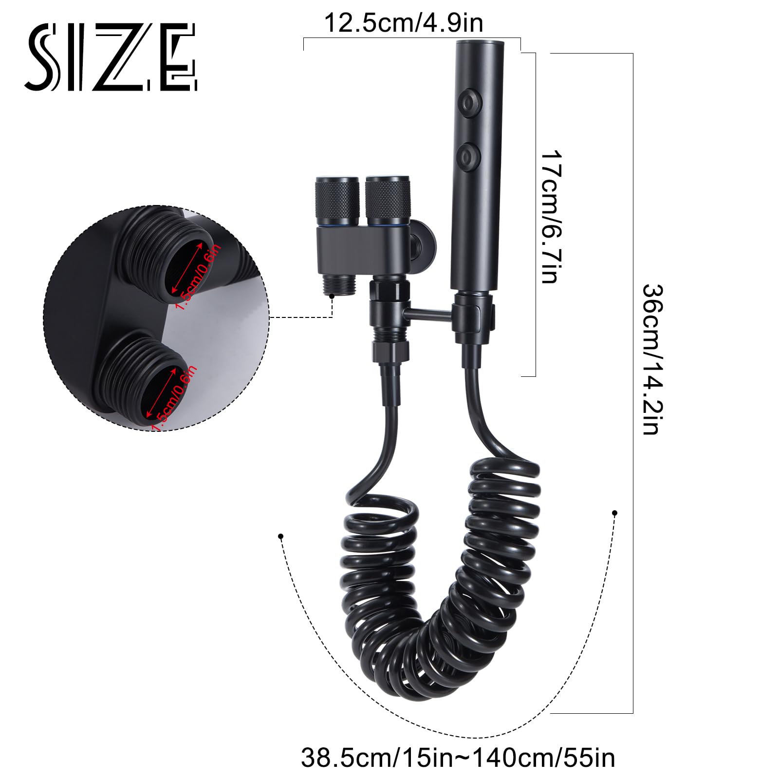 Kit De Rociador de Bidé 2 En 1 Potente Chorro y Amplia Pulverización Pulverizador Para Bidé de Mano Duchas Higienicas para Wc Para Lavado de Inodoros Higiene Personal Limpieza de Mascotas (Negro)