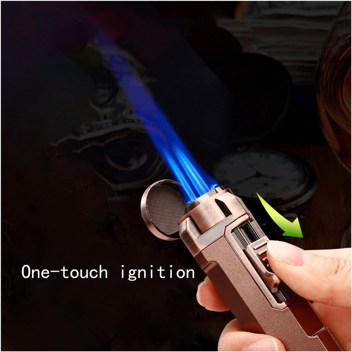 防風トーチライター、調節可能なトリプルジェットフレームトーチライター、詰め替え可能なブタン、キャンプ用アウトドアキャンドル用のポータ