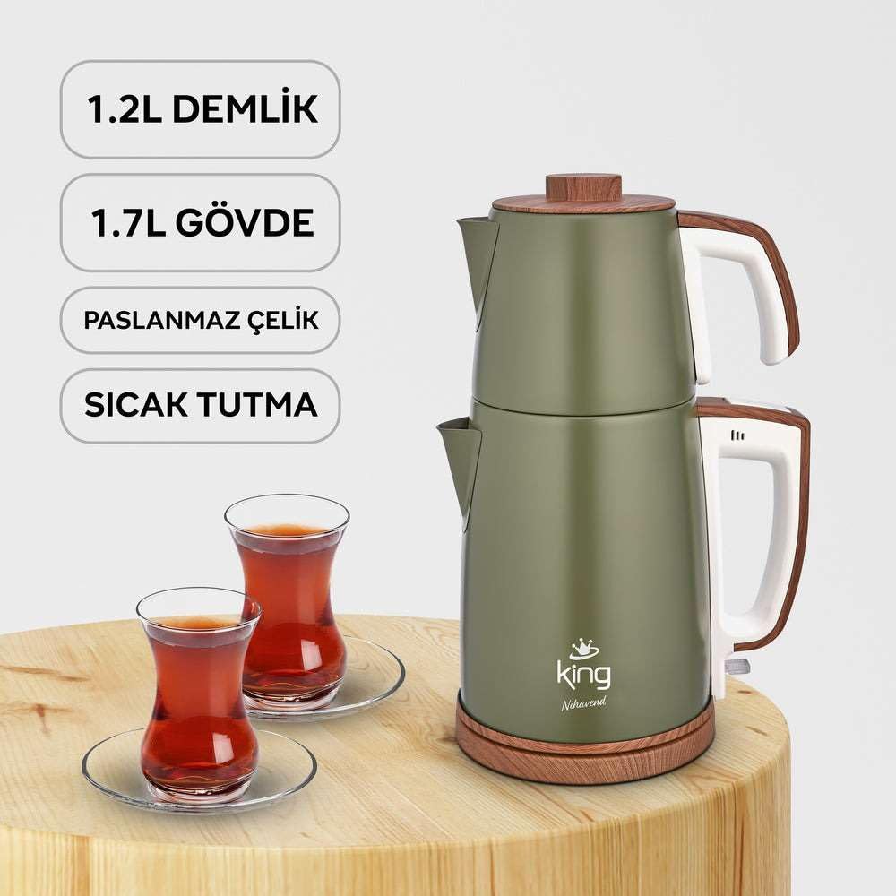 King KCM336 Nihavend Çay Makinesi | 1,7L Su Isıtıcı & 1,2L Demlik | Paslanmaz Çelik | Sıcak Tutma Fonksiyonu | Enerji Tasarrufu