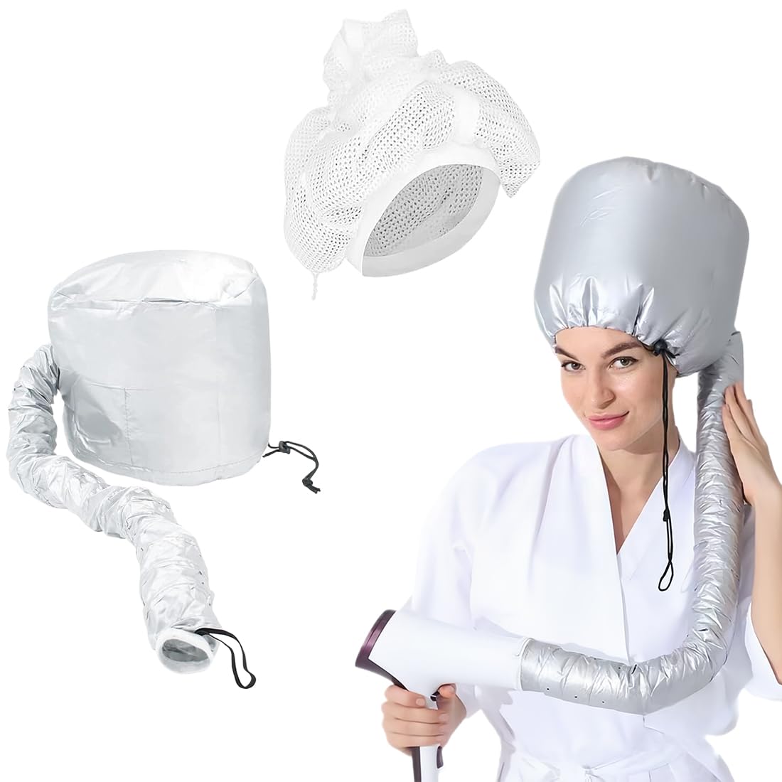 ZKGYUS Bonnet Casco per Asciugatura Cuffia Asciugacapelli con Elastico per Attacco a Phon, Grigio