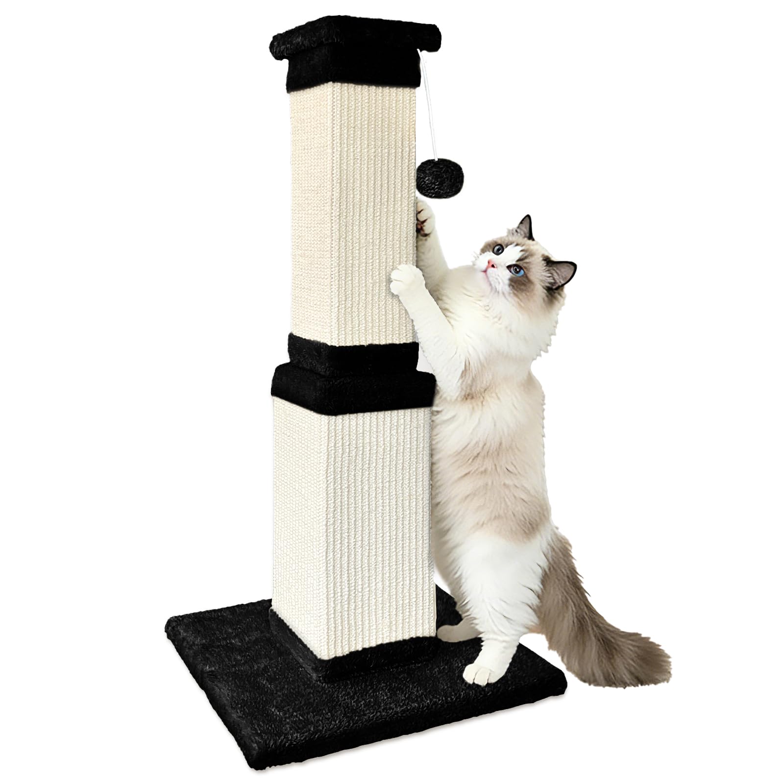 AGYM Cat Scratching Post for Large Cats, Cat Scratcher for Indoor Cats Adults, Sturdy Sisal Scratch Post to Protect Furniture, 81cm, Black and White