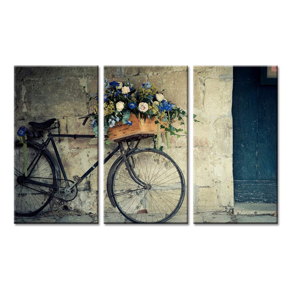 wttfbh 3 Piece Set Of Canvas Wall Art Decorative Spray Painting Bike Flowers Nordic Posters And Prints Canvas Wall Art Picture For Living Room Decor 40 * 60Cm