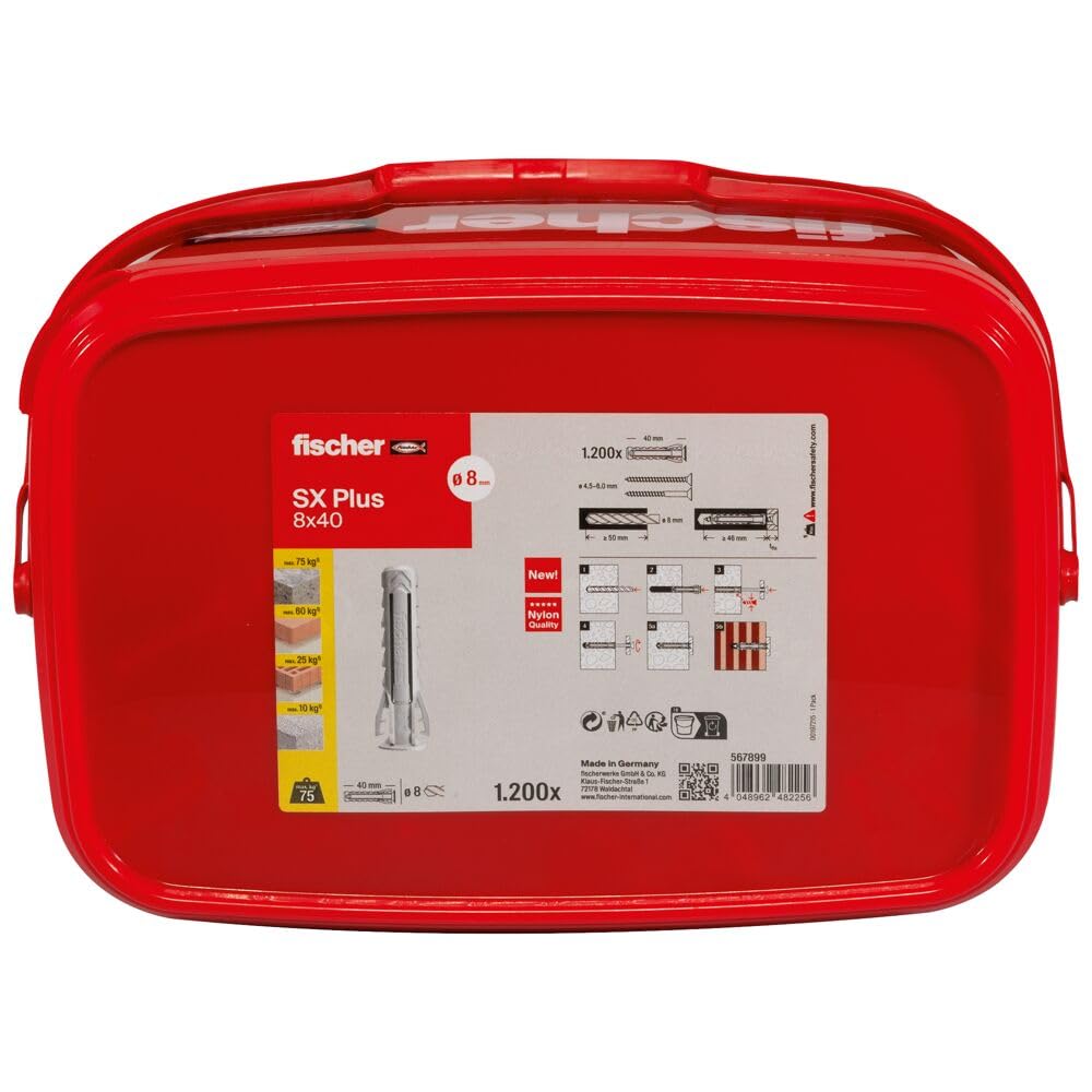fischer - Seau de 1200 Chevilles SX Plus 8x40, bi-matière et Multi-matériaux